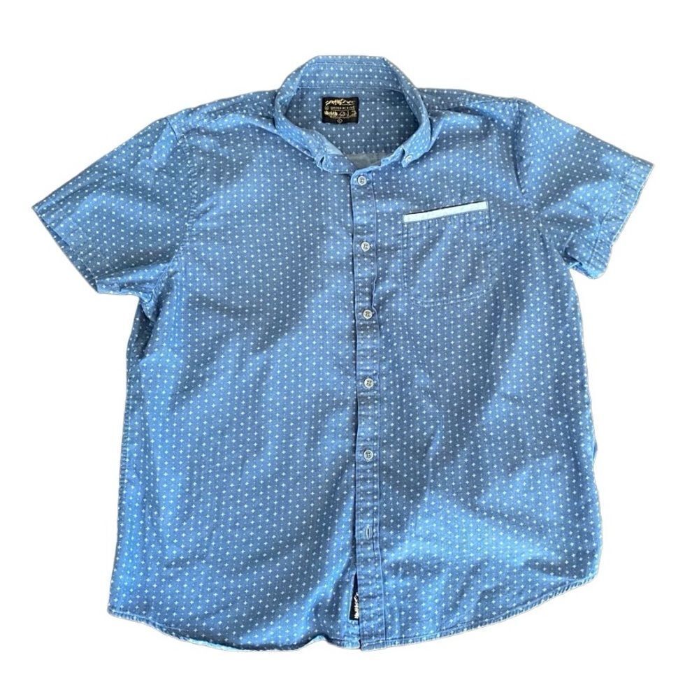 United By Blue Short Sleeve Button Up Shirt Organic Cotton Large Blue